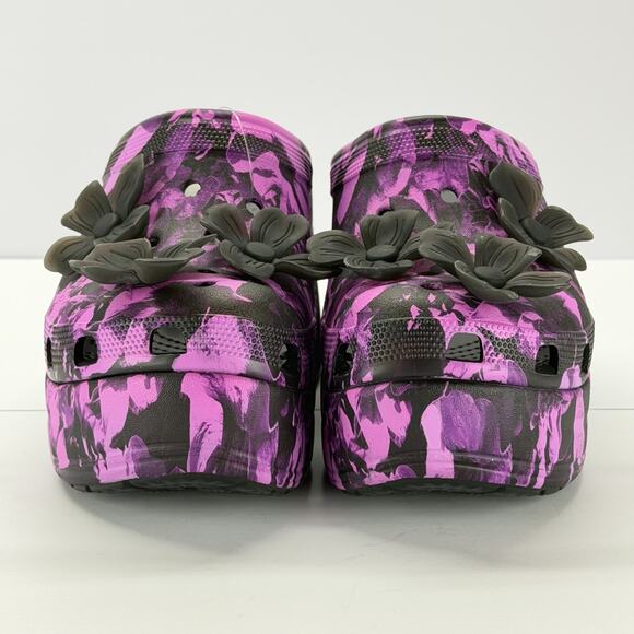 Crocs Siren Hyper Floral Clog Purple Black Women Size 9 High Heel 4" Mules Retro - Picture 7 of 13